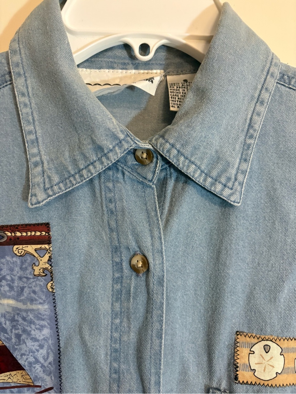 90s Better Things Nautical Denim Button Up Shirt Lighthouse Teacher Grandma VTG - Picture 7 of 8